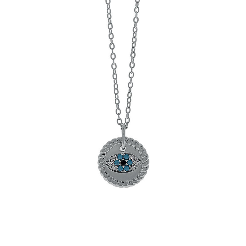 Womens Silver Pendant Eye 925 ° decorated with Turquoise and white black zircons.
