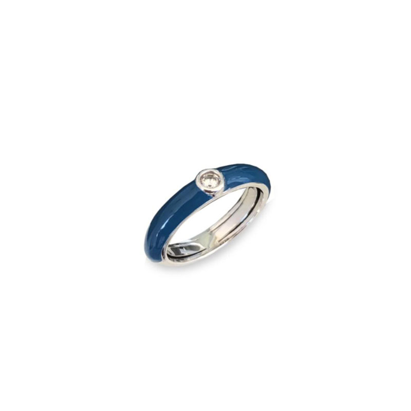  Δαχτυλίδι από ασήμι 925%, επι ρόδιο, με πετρόλ μπλε σμάλτο και ζιργκόν.