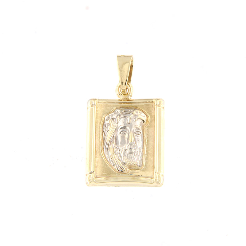 Πλακέτα με Κεφαλή του Ιησού Χριστού για Αγόρι από δίχρωμο χρυσό Κ9.