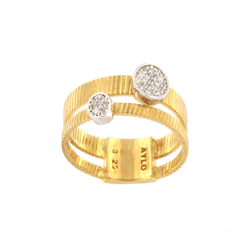 Γυναικείο δαχτυλίδι από κίτρινο και λευκό χρυσό Κ14 διακοσμημένο με λευκά ζιργκόν.