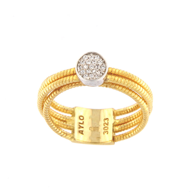 Γυναικείο δαχτυλίδι από κίτρινο και λευκό χρυσό Κ14 διακοσμημένο με λευκά ζιργκόν.