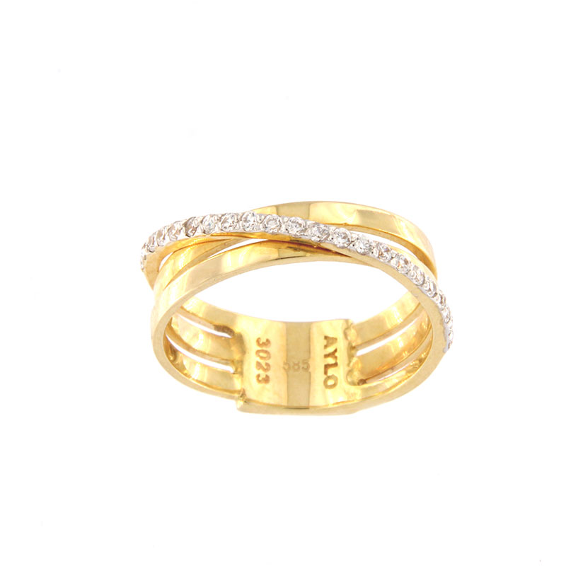 Γυναικείο δαχτυλίδι από κίτρινο χρυσό Κ14 διακοσμημένο με λευκά ζιργκόν.