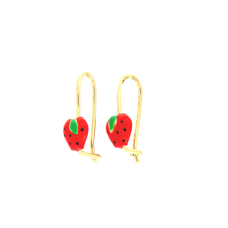 Παιδικά ασημένια επίχρυσα σκουλαρίκια 925° σε σχήμα Φράουλας διακοσμημένα με σμάλτο.