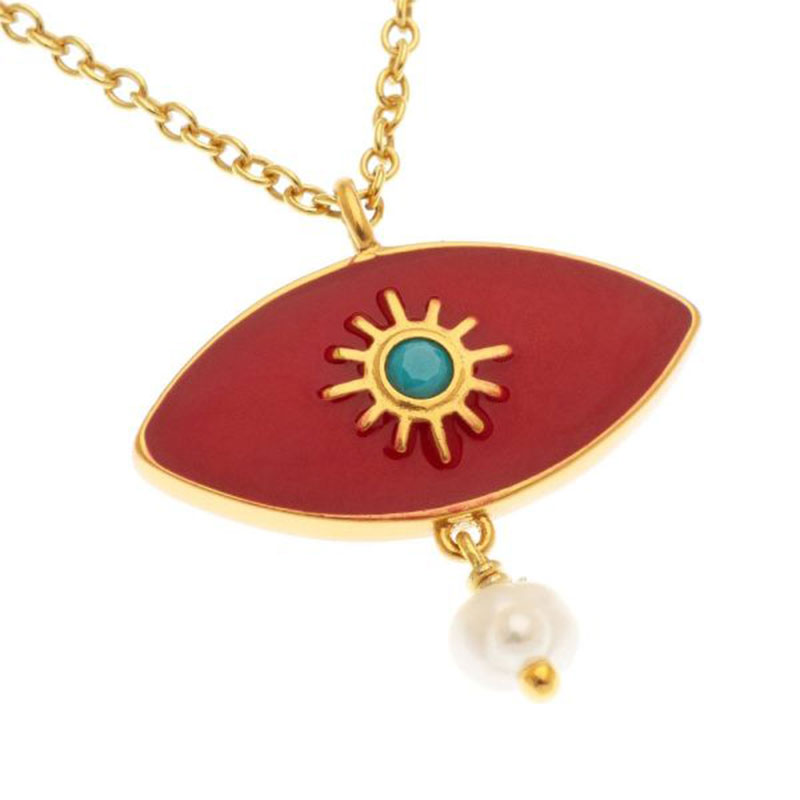 Womens silver plated gold plated Eye pendant with 925 chain decorated with enamel.