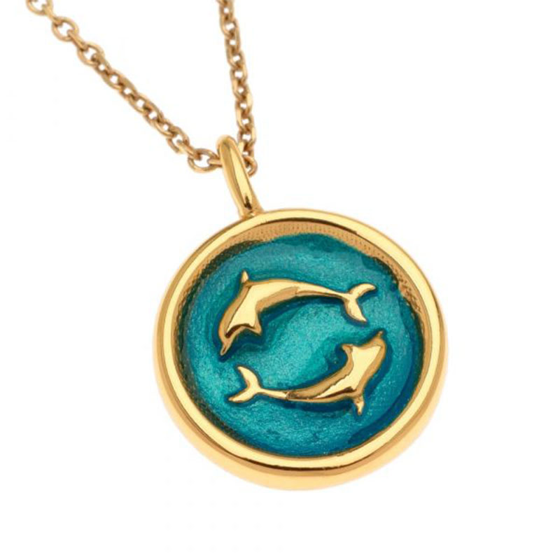 Womens silver gold plated pendant with 925 chain decorated with enamel.