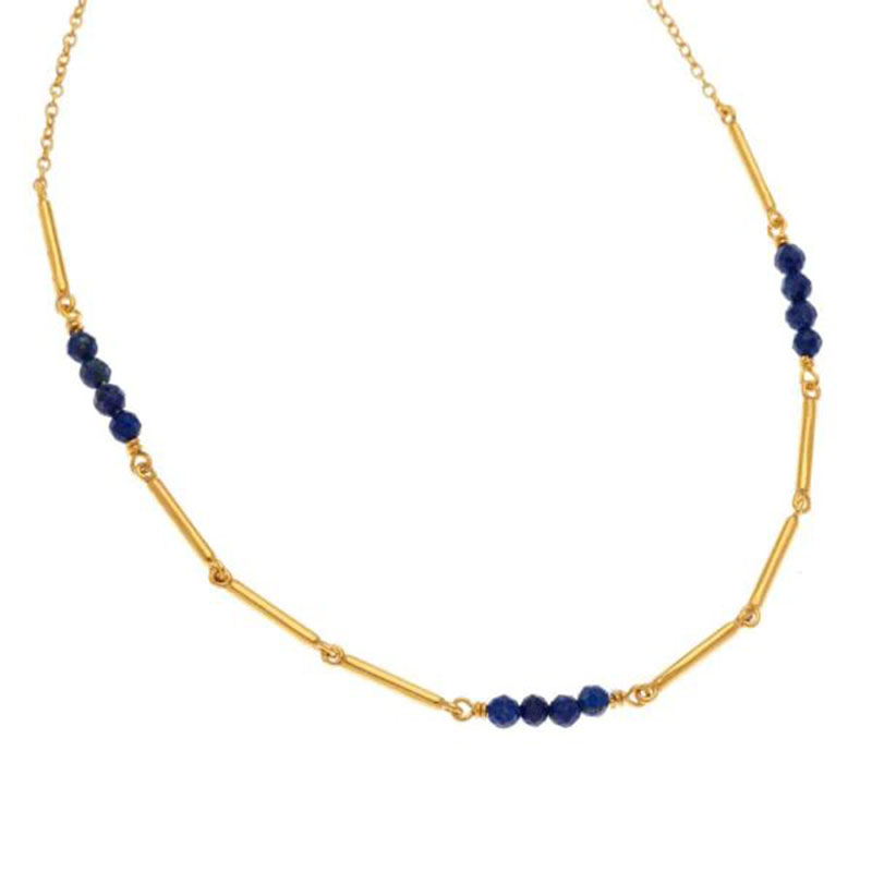 Womens silver gold plated necklace 925 decorated with natural lapis lazuli stones.