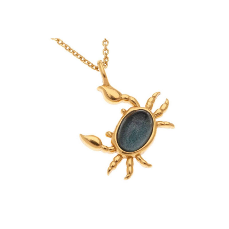 Womens gold plated silver pendant with Crab and chain 925° decorated with blue crystal.