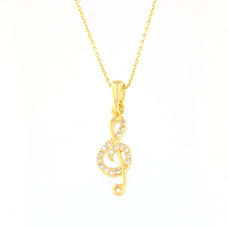 Womens silver plated gold plated pendant with a solo key and a 925 chain decorated with white zircons.