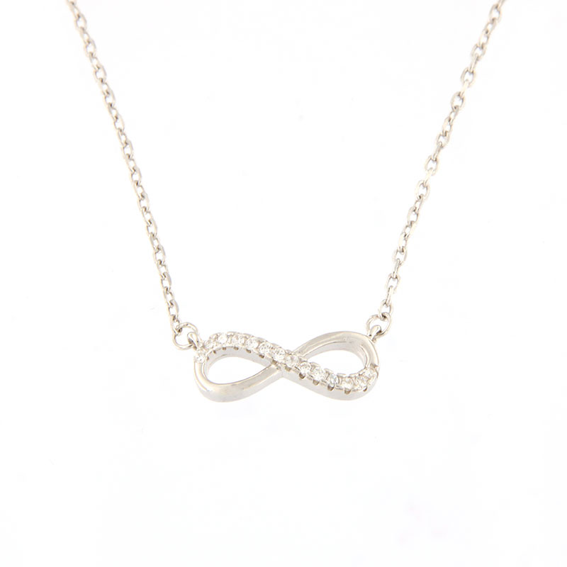 Womens silver infinity pendant 925 decorated with white zircons.