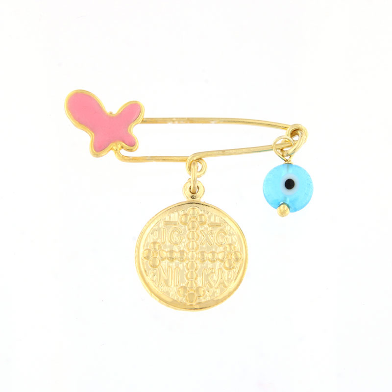 Childrens silver plated safety pin for girl 925 with gold plated gold plated safety pin and peephole.