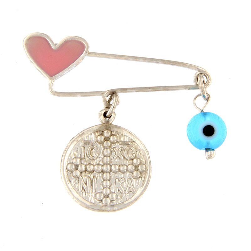 Childrens silver safety pin for girl 925 with a gold and silver eye.