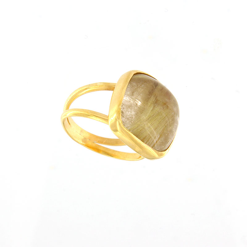 Γυναικείο χειροποίητο χρυσό δαχτυλίδι Κ18 διακοσμημένο με φυσικό χρυσό Χαλαζία.