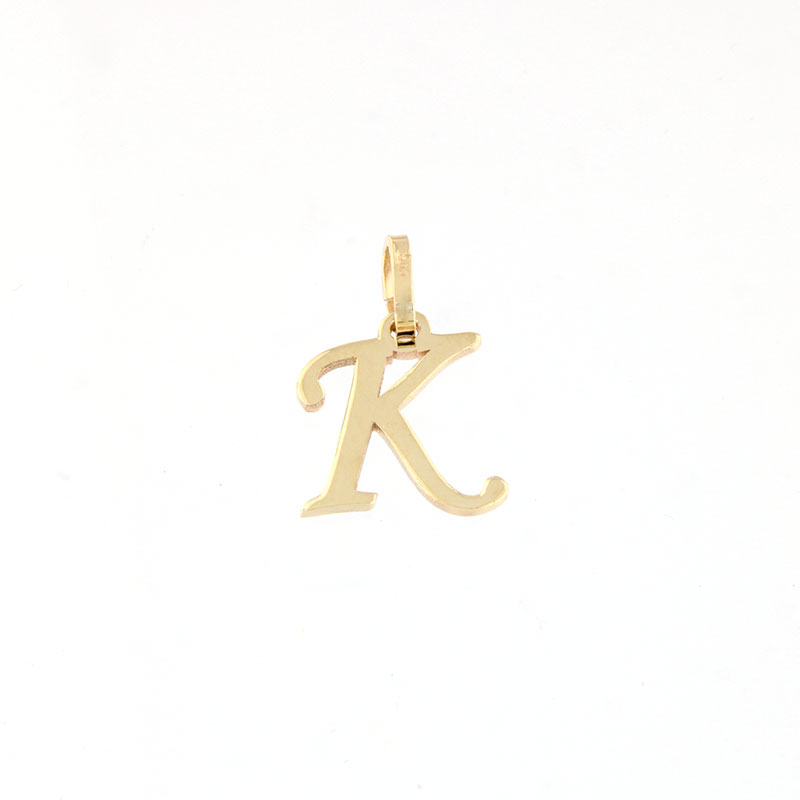 Womens handmade gold monogram (K) on a patent surface K14.