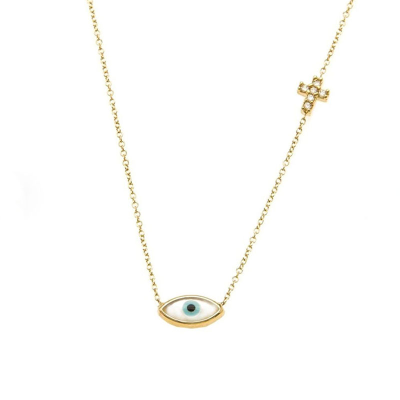 Womens gold eyelet with chain and cross K9.