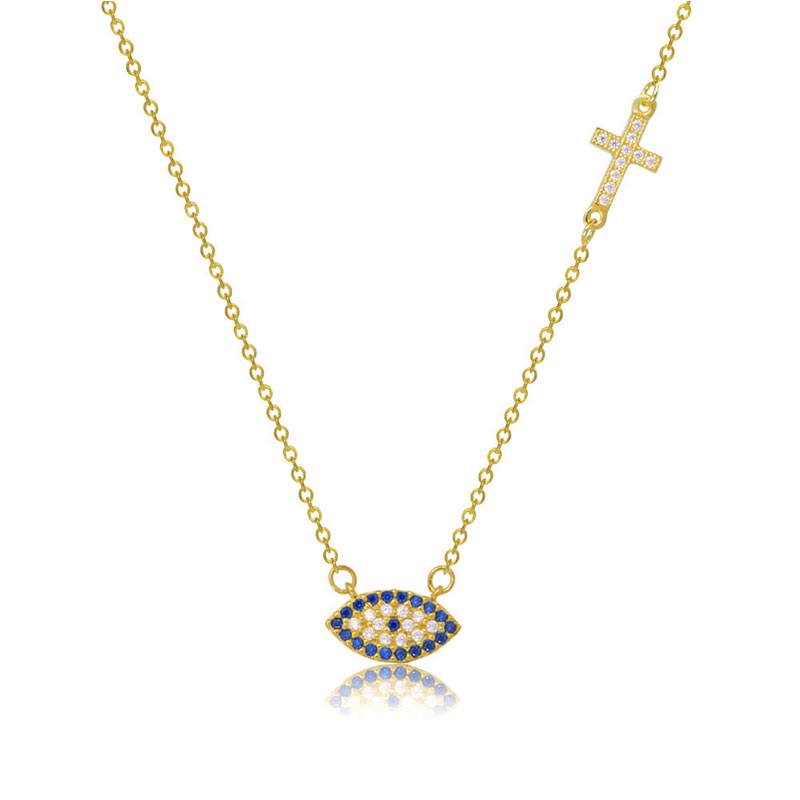 Womens gold eyelet with chain and cross K9.