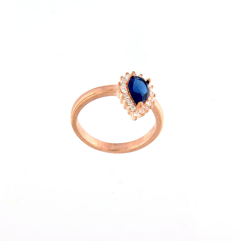 Womens silver ring in Rose gold 925 decorated with blue and white zircons.