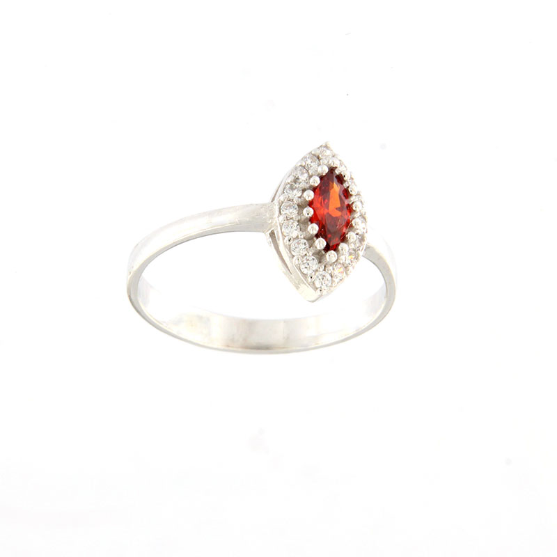 Womens silver ring 925 decorated with red and white zircons.