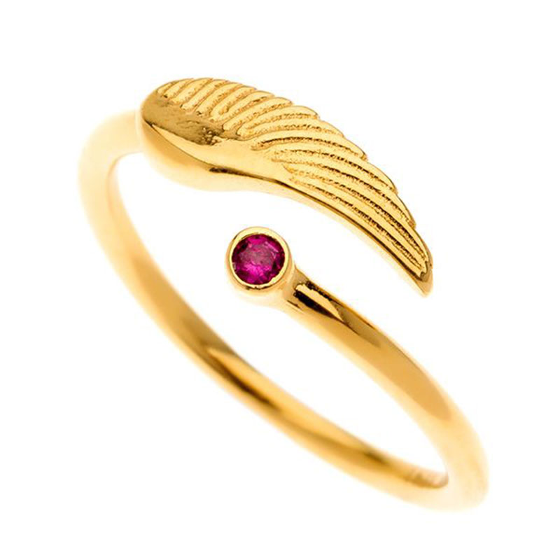 Womens silver plated gold plated wing ring 925 decorated with red zirgon.