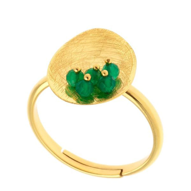 Womens silver gold plated ring 925 decorated with green aventurines.