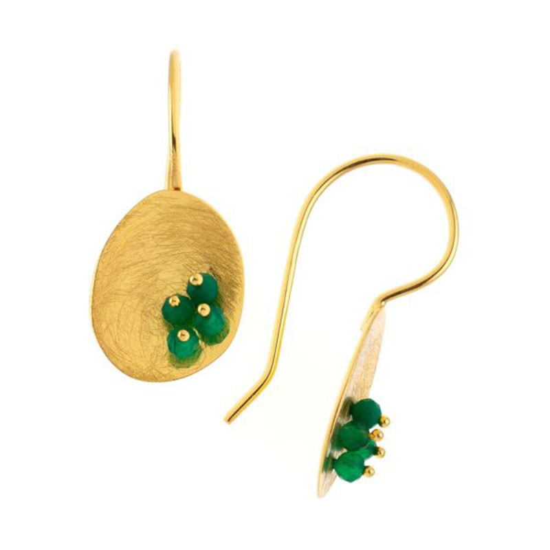 Γυναικεία ασημένια επίχρυσα σκουλαρίκια 925 διακοσμημένο με πράσινες Αβεντουρίνες.