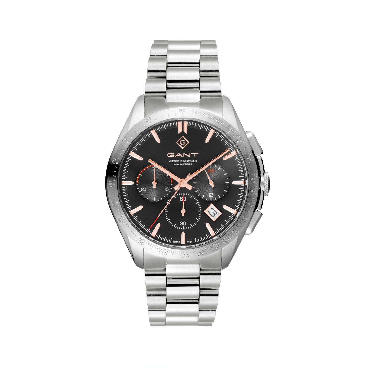 Mens Gant stainless steel watch with grey dial and silver bracelet.