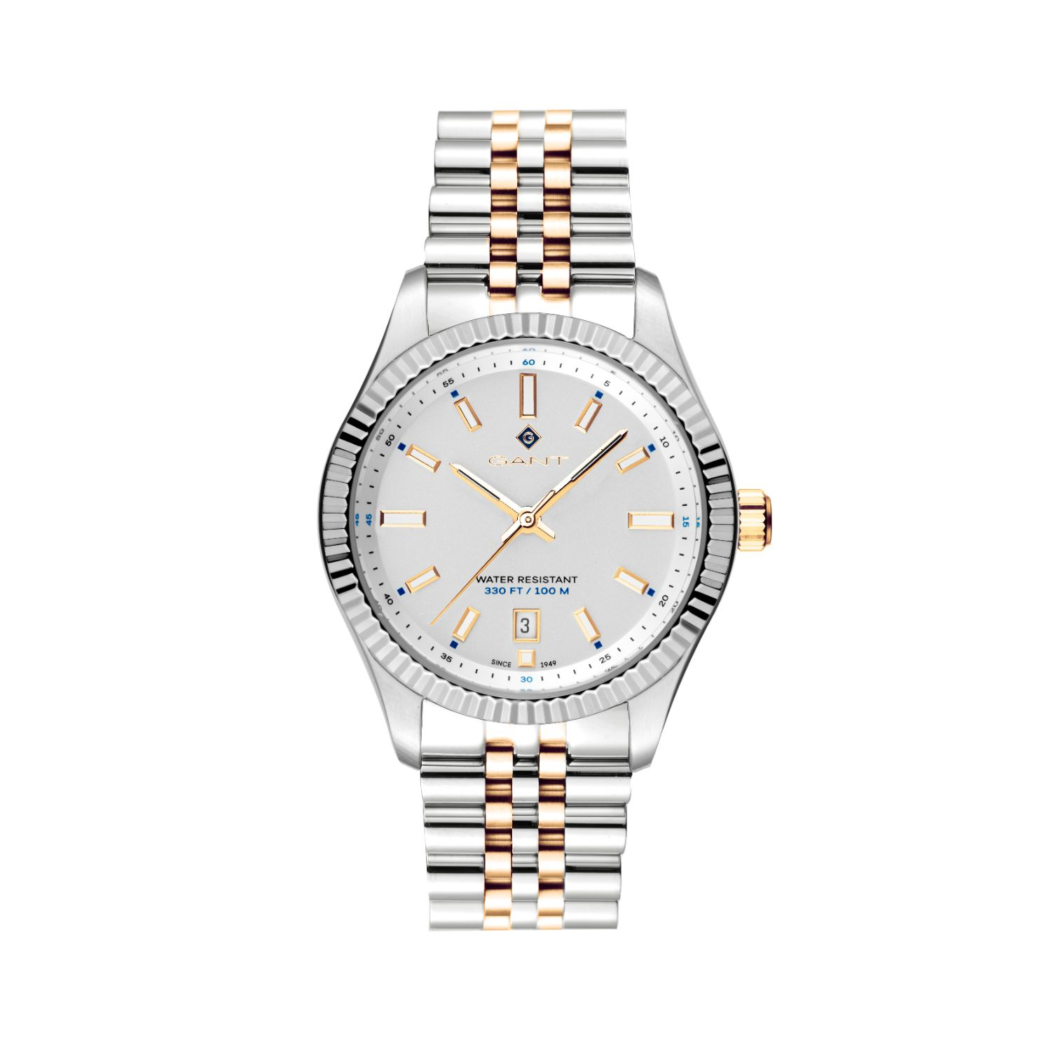 Womens Gant watch in two-tone stainless steel with white dial and bracelet.