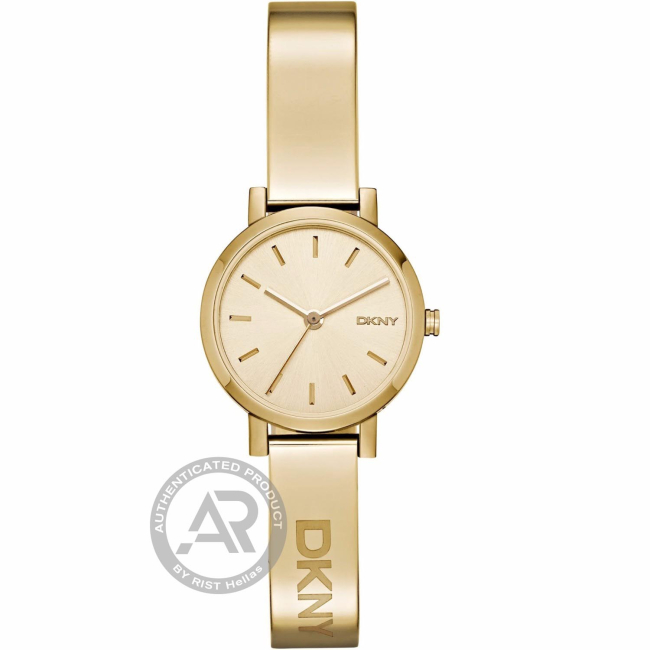 Womens DKNY SOHO watch in gold stainless steel with silver dial and bracelet.