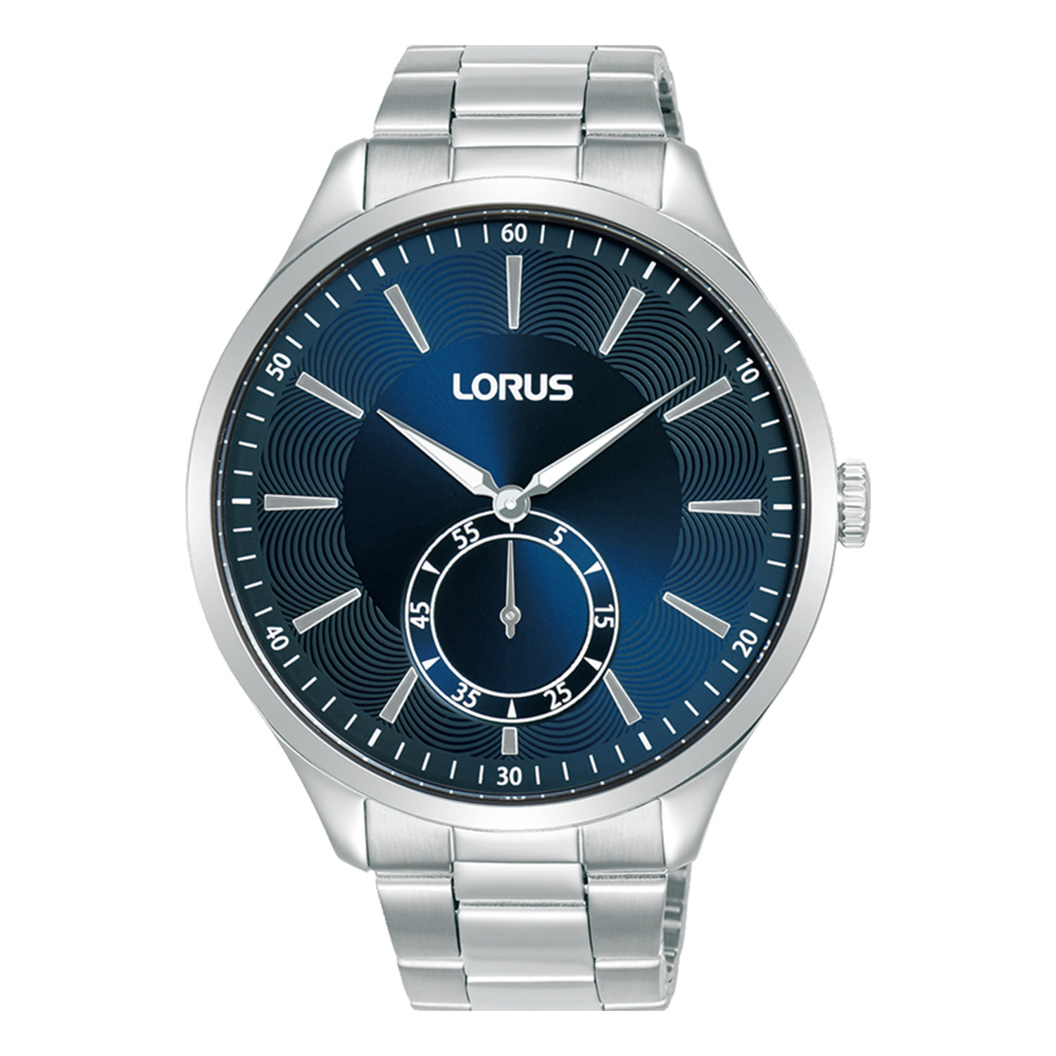 Ανδρικό ρολόι LORUS από ανοξείδωτο ατσάλι με μπλε καντράν και ασημί μπρασελέ.