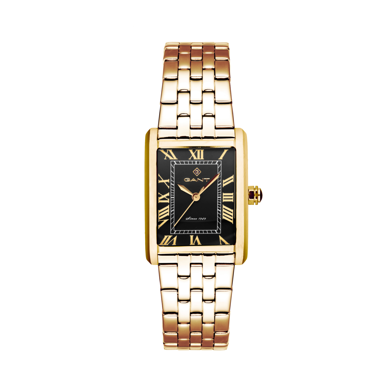Γυναικείο ρολόι Gant από χρυσό ανοξείδωτο ατσάλι με μαύρο καντράν και μπρασελέ.