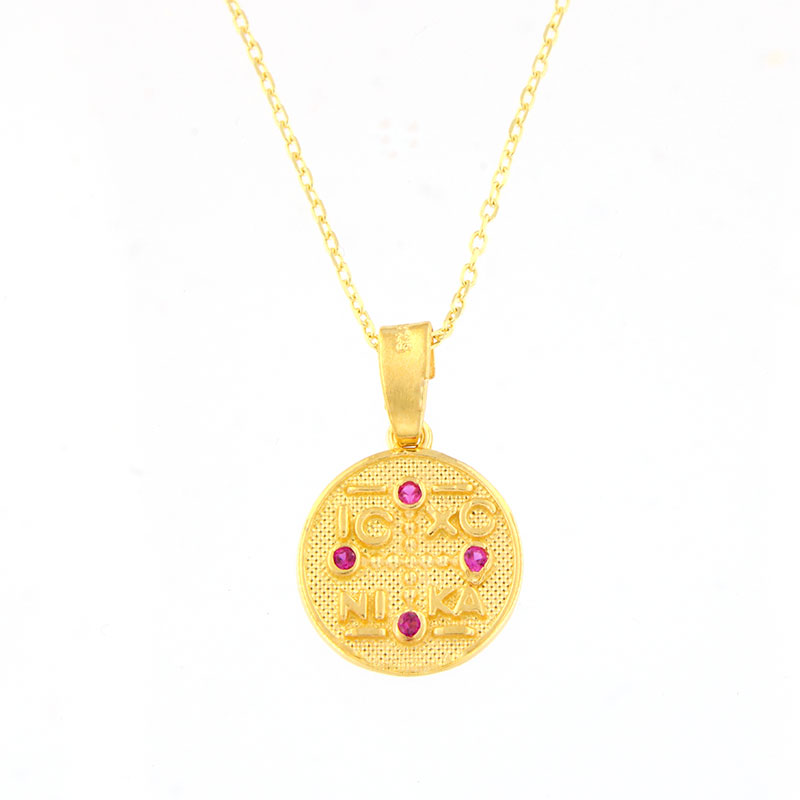 Womens silver gold plated Constantino with 925 chain decorated with red zircons.