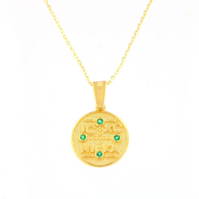 Womens silver gold plated Constantino with 925 chain decorated with green zircons.