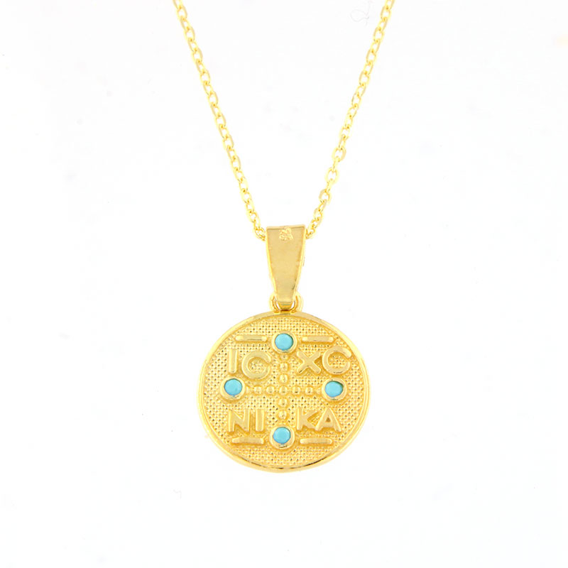 Womens silver gold plated Constantino with 925 chain decorated with light blue Turquoise.