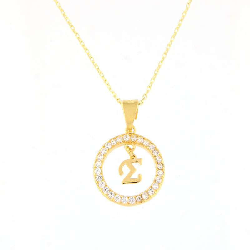 Womens silver gold plated monogram (S) in a circle with a 925 chain decorated with white zircons.