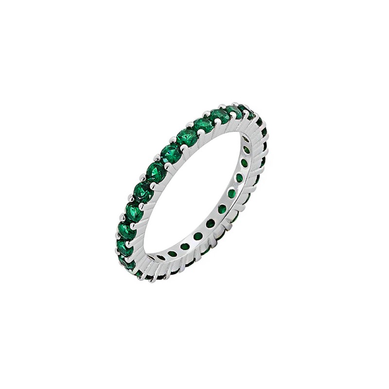 Womens silver full silver ring 925 decorated with green zircons.