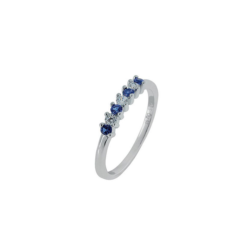 Γυναικείο ασημένιο Σειρέ δαχτυλίδι 925° διακοσμημένο με μπλε και λευκά ζιργκόν.