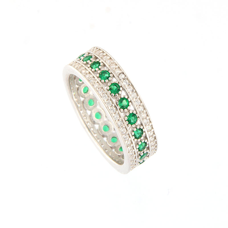 Womens sterling silver full silver ring 925 decorated with green and white zircons.