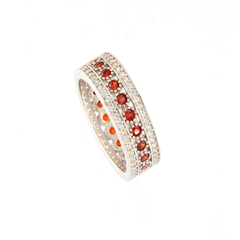 Womens silver full silver ring 925 decorated with red and white zircons.