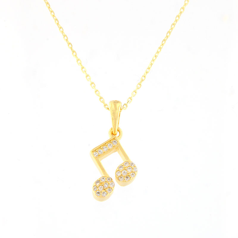 Womens silver gold plated pendant with a note and a 925 chain decorated with white zircons.
