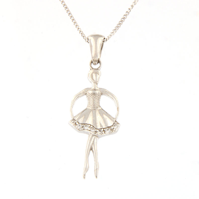 Womens silver Ballerina 925° pendant decorated with white zircons.