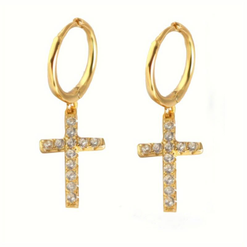 Womens silver gold plated earrings small hoops with cross 925° with diameter 11mm.