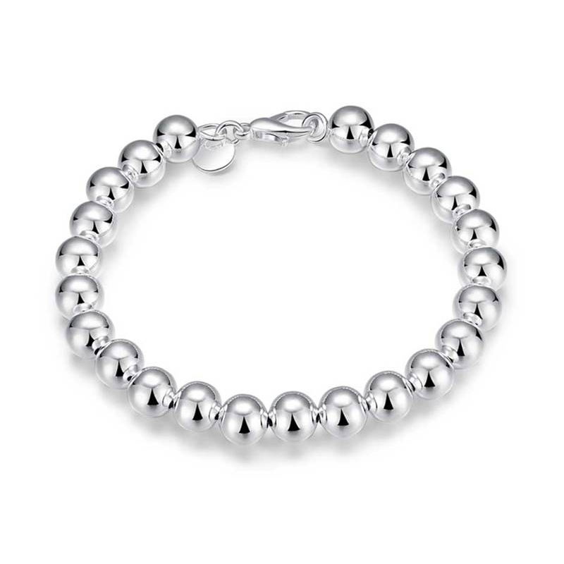 Womens silver bracelet 925° with 8mm marbles and safety clasp.