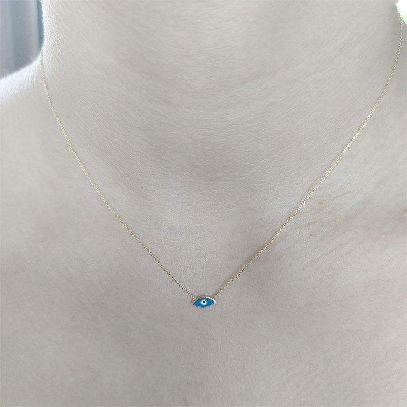 14k Yellow Gold Eye Pendant Necklace - Polished & Rhodium Enameled, 15.1x14.9mm, No Chain Included - View #4