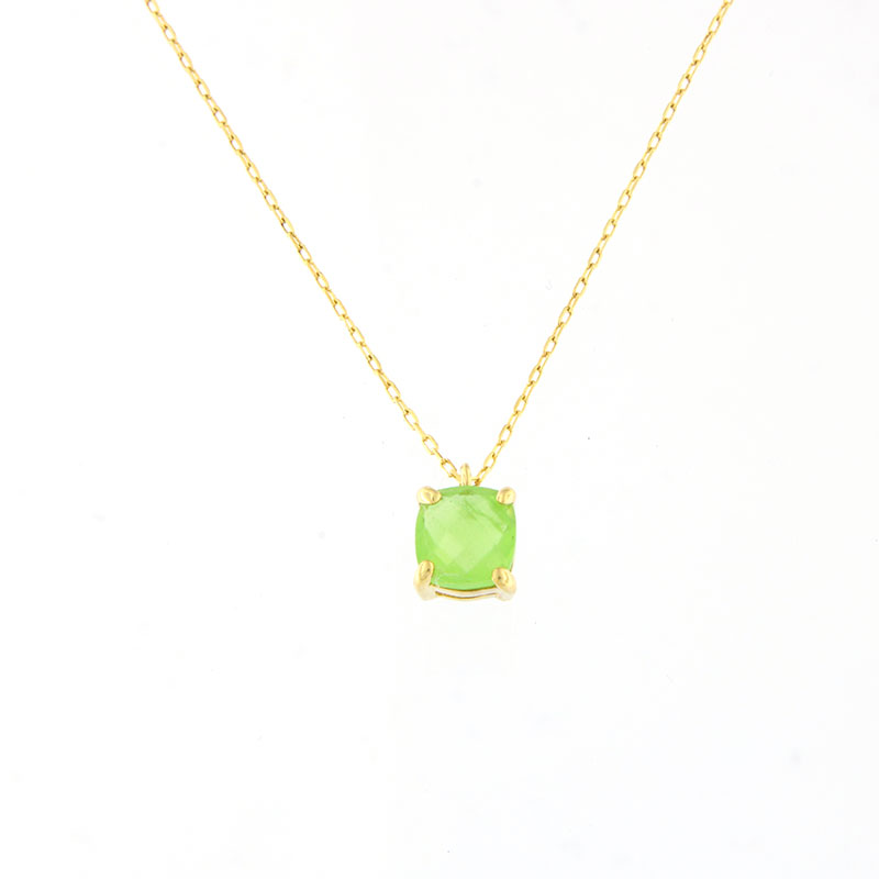 Womens silver gold plated necklace with 925 chain decorated with green cubic zirconia.