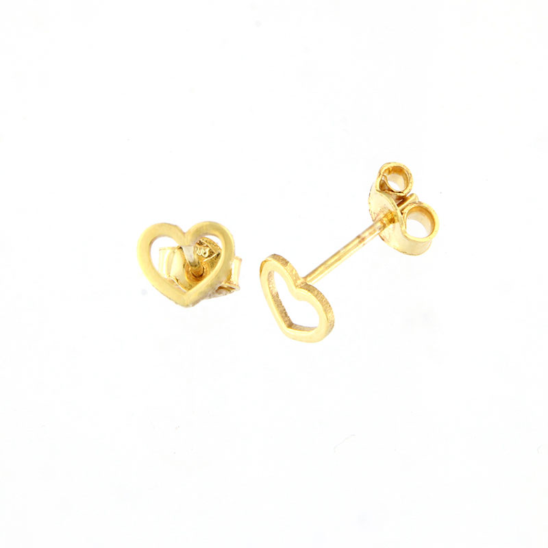 9K Gold childrens earrings in heart shape.