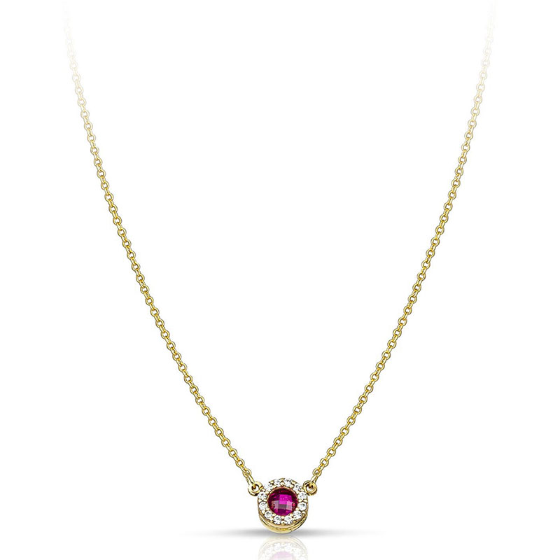 Womens Rosetta necklace with a 9K chain decorated with red and white zircons.