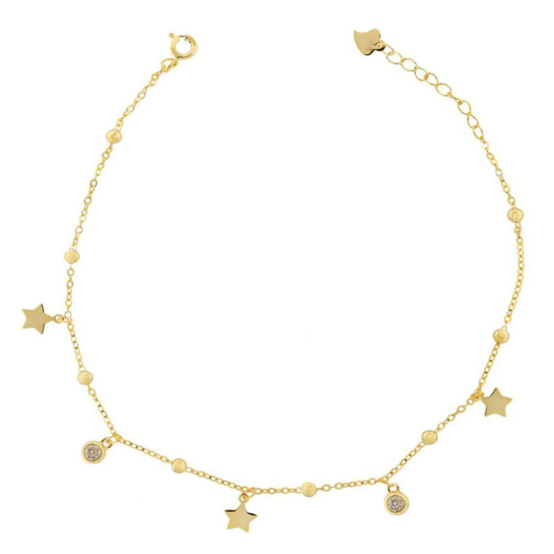 Womens Gold Plated Silver Bracelet 925° with Stars and White Zirconia.