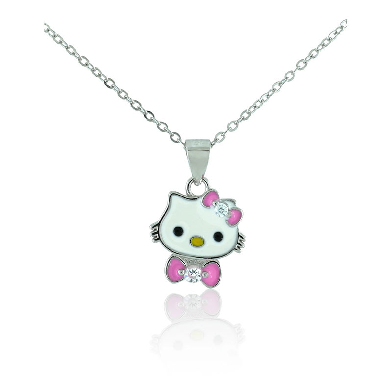 Παιδικό Ασημένιο Κολιέ Hello Kitty με Αλυσίδα 925.