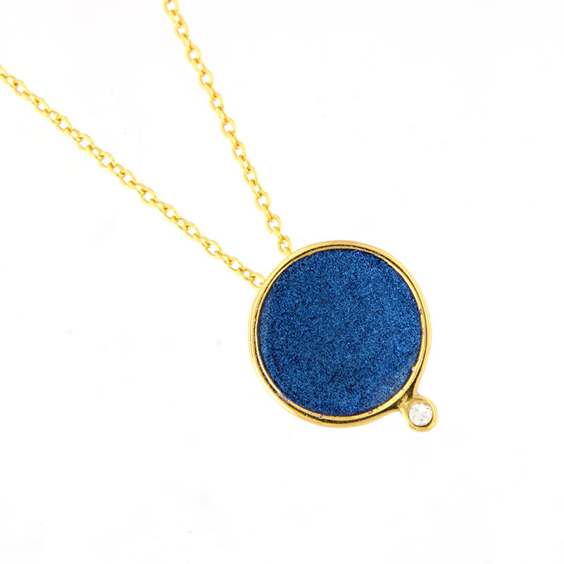 Womens gold plated pendant made of Silver 925° with Blue Enamel & White Zircon.
