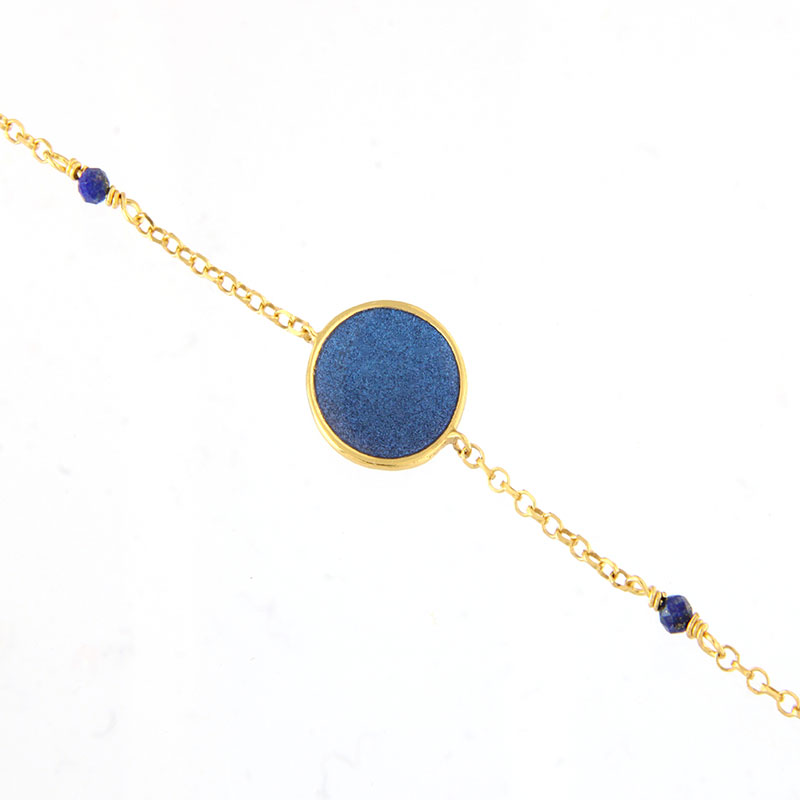 Γυναικείο Επίχρυσο Βραχιόλι από Ασήμι 925° με Μπλε Σμάλτο & Φυσικές Πέτρες.