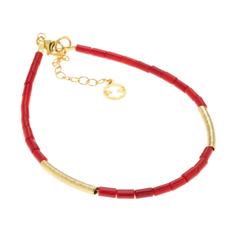 Γυναικείο Βραχιόλι από Επιχρυσωμένο Ασήμι 925° με Φυσικά Κοράλλια & Διαμανταρισμένες Σαρνιέρες.